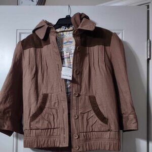 Brand New Brown Jacket with Pockets and Removable Hood from Buckle.